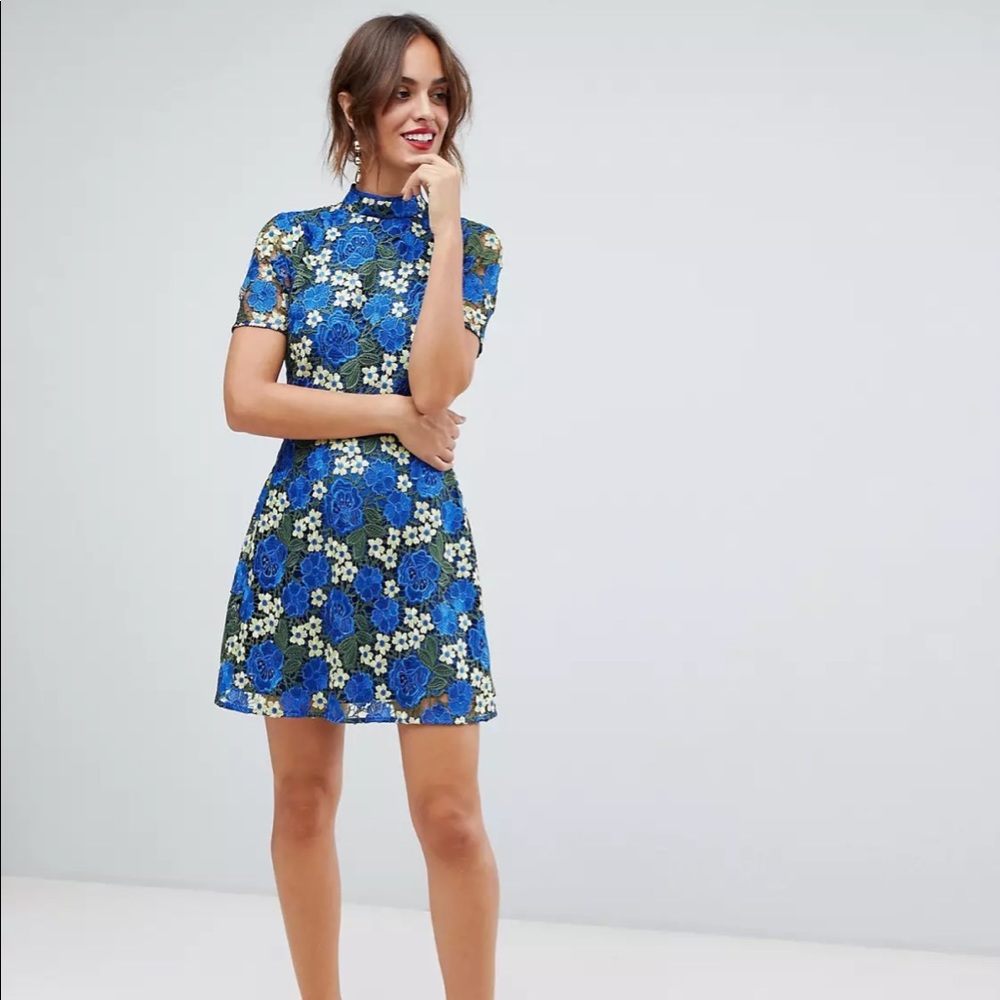 ASOS Design Bright floral crochet lace shift mini occasion dress